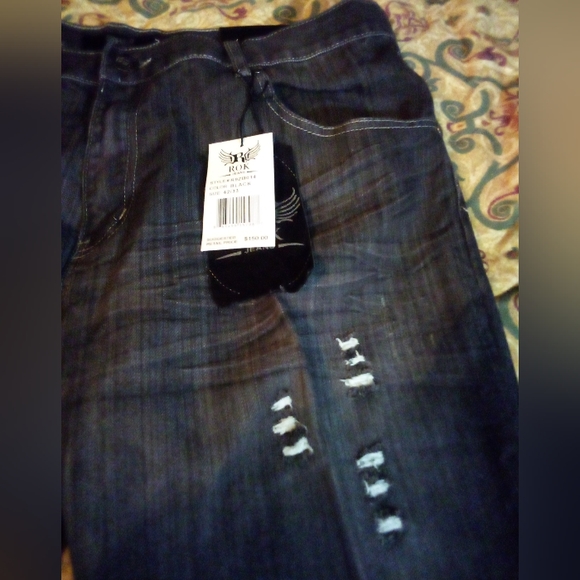 ROK Designer Demin Jeans Style#R9ZB014 Men's 42/33 Black - Picture 3 of 12